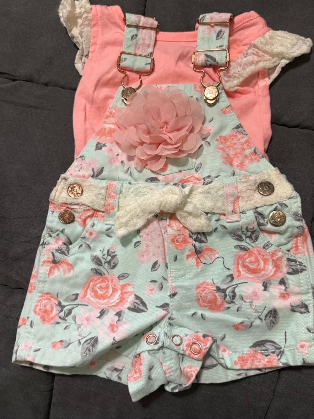 Little Lass 2-piece Coral-Pink Baby Romper